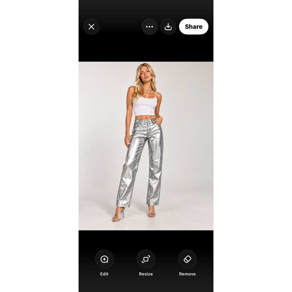 Abercrombie & Fitch 90s Relaxed High Rise Metallic Silver Pants Y2K 28/6 Retro